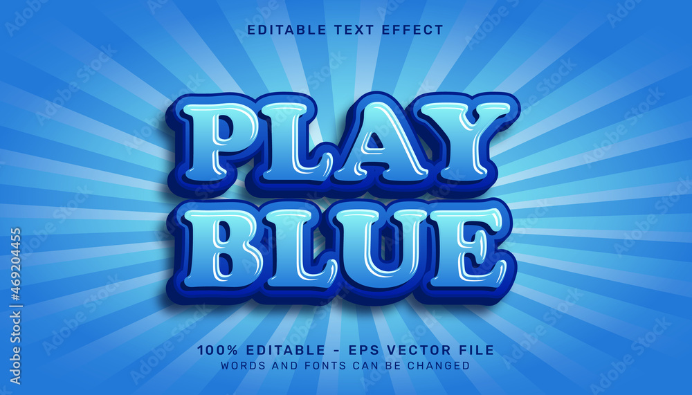 Poster play blue color 3d text effect and editable text effect