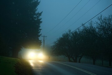 car head lights in fog