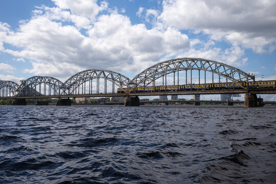 Railway bridge over Daugava River in Riga Latvia © Hal