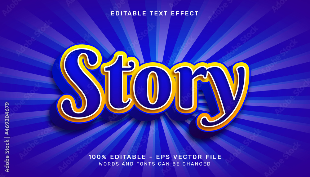 Poster storry text with blue color 3d text effect and editable text effect