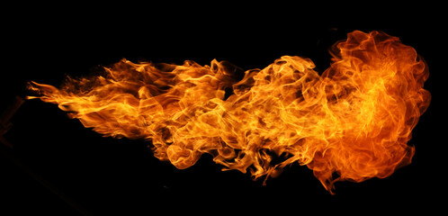 Fire and burning flame torch isolated on black background for graphic