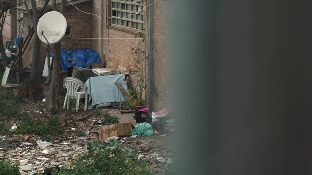 Poor district, homeless immigrants refugee life in central europe, spain barcelona