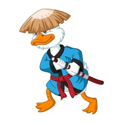 Cartoon samurai duck holding a sword