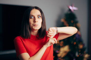 Party Host Pointing to the Clock on Christmas Eve