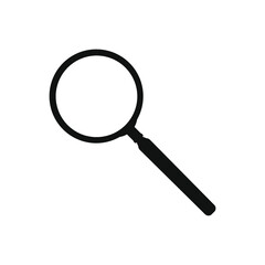 black magnifying glass icon on white background