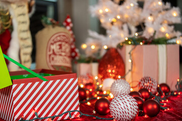 Christmas ornaments and lights to celebrate the winter holiday season