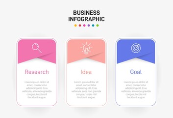 Concept of arrow business model with 3 successive steps. Three colorful graphic elements. Timeline design for brochure, presentation. Infographic design layout.