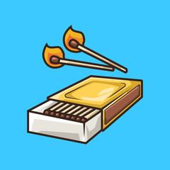Box of Matchstick for Making Fire in Colourful Cartoon Line Art Illustration