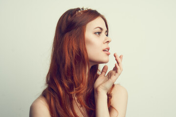 beautiful woman hairstyle glamor home model close-up