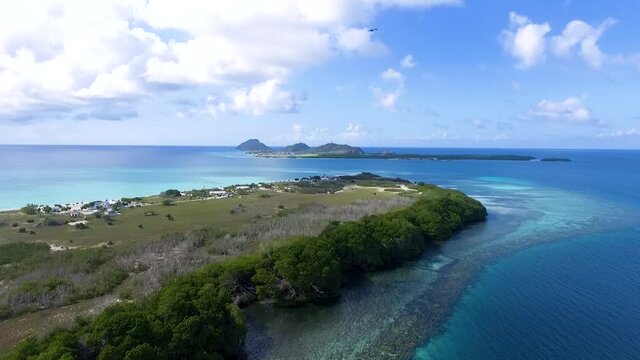 Drone Shot Los Roques Nature. Archipelago Aerial View Of 
Amazing Seascape At Tropical Islands