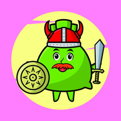 Cartoon money bag mascot holding sword and shield in cute style for t-shirt, sticker, logo element