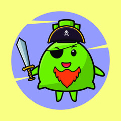Money bag pirate character with hat and holding sword  cute style design for t shirt, sticker, logo element