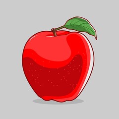 vector, illustration red apple with leaf 