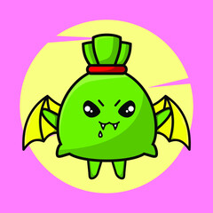 Money bag mascot cartoon character as dracula with wings in cute style for t-shirt, sticker, logo element, poster