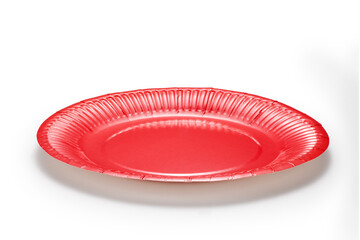 Red paper plate isolated on white background