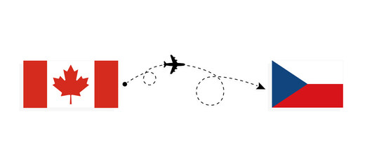 Obraz premium Flight and travel from Canada to Czechia by passenger airplane Travel concept