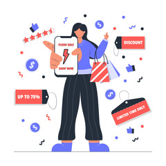 Female Shopper Posing with Shopping Bags