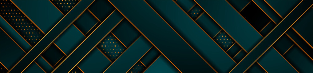 Dark blue and golden abstract tech geometric background. Luxury glitter dots concept vector banner design
