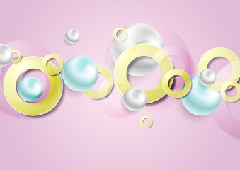 Abstract colorful pastel geometric background with glossy 3d balls. Vector illustration