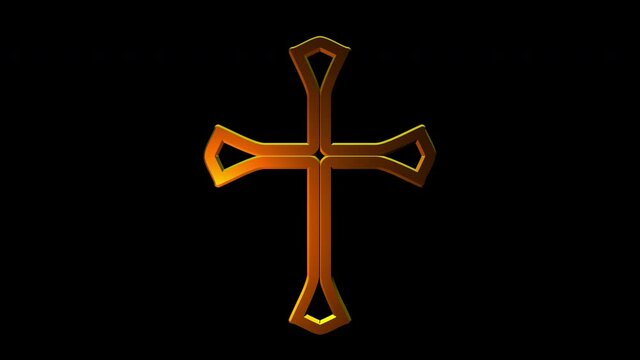 East Syriac Christian Cross Icon Animation with alpha channel. Gold Icon on black background. Christian Symbolism.