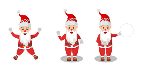 Cute beautiful Christmas Santa character wearing Christmas outfit standing and doing different actions