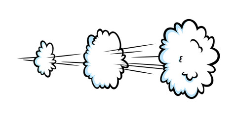 Comic speed effect with clouds. Comic clouds with motion trail lines. Vector illustration isolated in white background © liu_miu