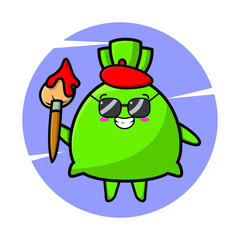 Money bag painter cartoon character with hat and a brush to draw   cute style design for t-shirt, sticker, logo element for t-shirt, sticker, logo element