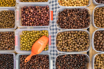Variety of Mediterranean olives close-up