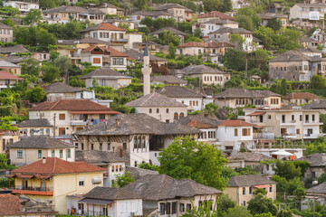 Fototapeta na wymiar Old ottoman houses in Gjirokaster, Albania close-up