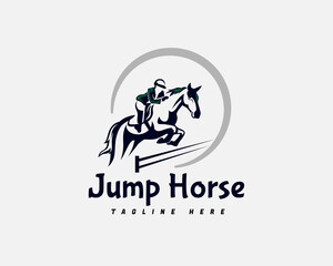 world jump horse style jockey tournament drawn art logo template illustration