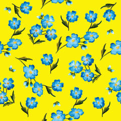Seamless pattern Watercolor Figure Flowers forget-me-not