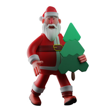 3D Santa Design holding Christmas tree