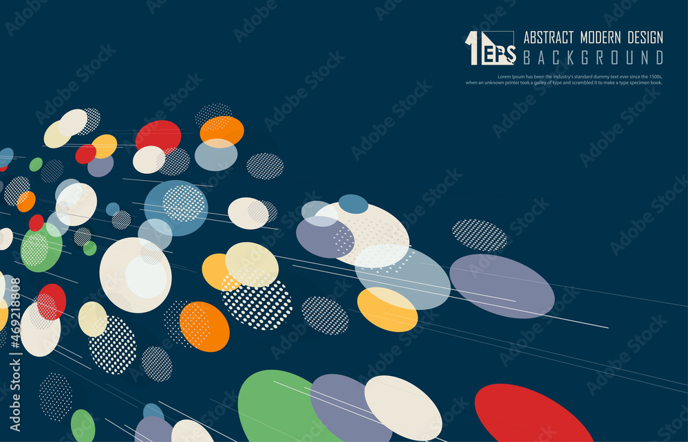 Poster abstract circles colourful doodles style geometric template cover. overlapping design with halftone 