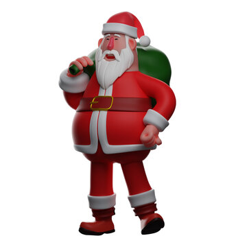Happy Face 3D Santa Cartoon Design with a sack of gifts