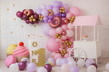 Decor for birthday with candy and macaroon