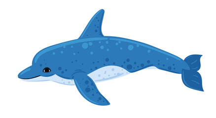 Cartoon dolphin. Underwater world, Marine life. Vector illustration of a whale. 