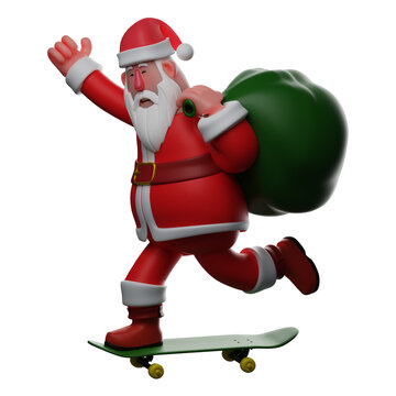 Cool Santa 3D Character playing a skateboard