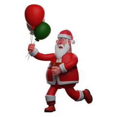 3D Santa Cartoon Character holding colorful balloons