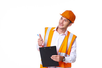 man in orange hard hat engineer work professionals construction