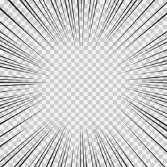 Comic book action lines. Speed lines Manga frame. Cartoon background. Black and white vector retro illustration