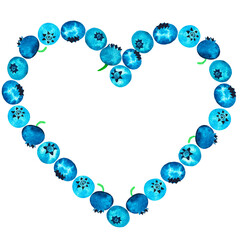 Blueberry frame. Watercolor vintage illustration. Isolated on a white background. For your design.