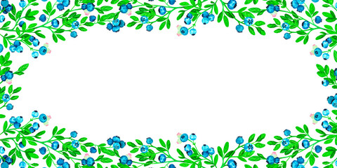 Blueberry frame. Watercolor vintage illustration. Isolated on a white background. For your design.
