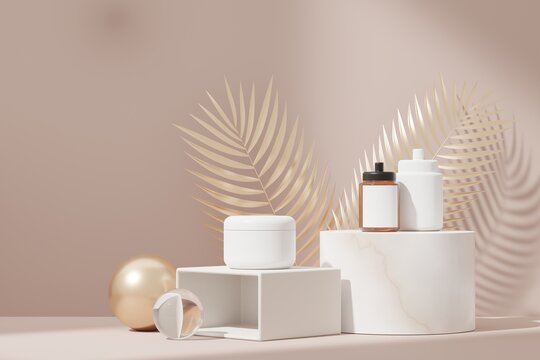 3d render of blank cosmetics skincare product or packaging for mock up. Terrazzo design. Beauty soap and spa concept. Lotion oil moisture for skin health. Premium and luxury design for branding.