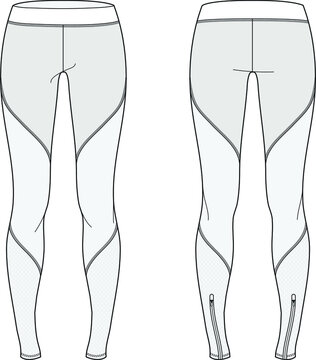 women running tights front and back view template flat sketch vector illustration