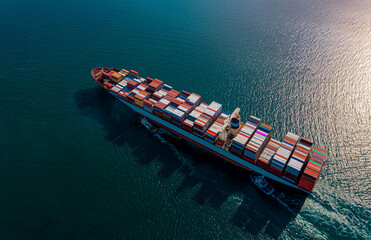 Fototapeta premium The Aerial view ship of business Logistics and transportation with International Container Cargo ship and import export oversea image