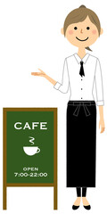 案内するカフェスタッフ