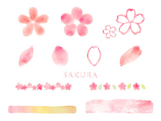 春の色・桜の花　水彩ベクターイラスト