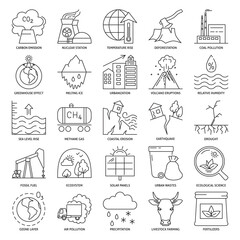 Ecology and environment protection icon set in line style