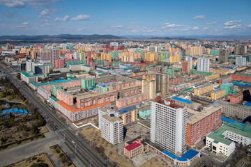 Pyongyang bird view of cityscape from Juche Tower