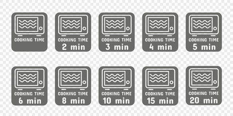 Cooking and heating time in the microwave. Symbols and icons for instructions. Vector